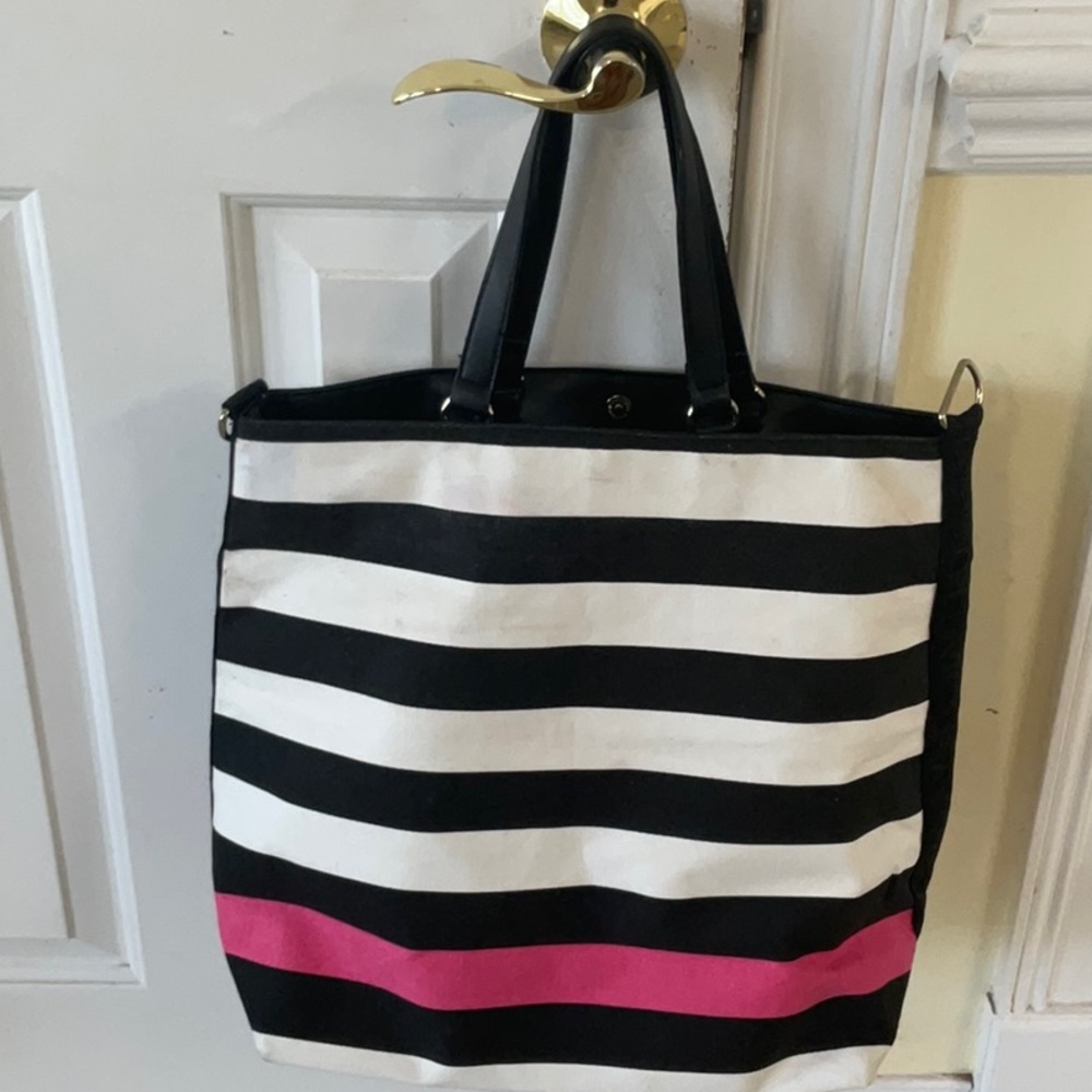 Victoria's Secret Black and White Striped Tote Bag - Picture 3 of 7